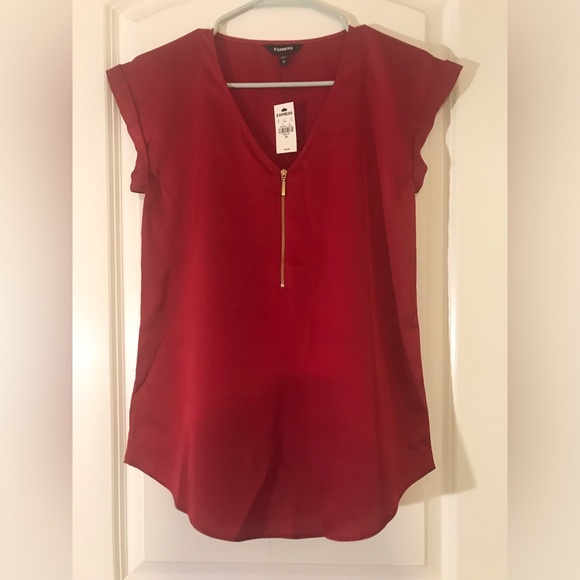 (Express) Zip Front Satin Grammercy Tee - Picture 1 of 5